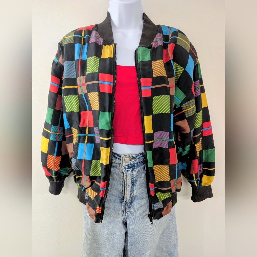 Retro %100 Silk Bomber Jacket